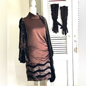 Carlisle Chocolate 4 pc Luxe Cocktail Set: Top Skirt Wrap Gloves, NWOT sz8 ❤️
